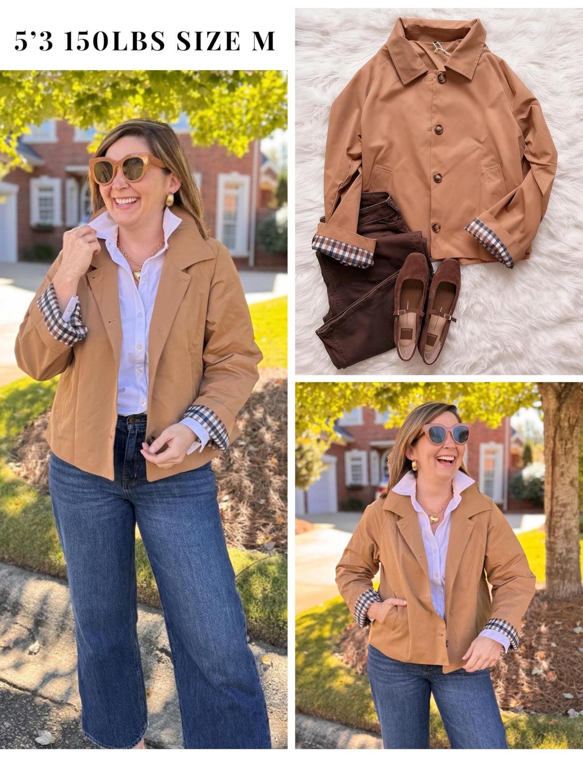 Versatile Cropped Trench Jacket for Daily, Work, Travel & Weekend Outfits, XS (camel)
