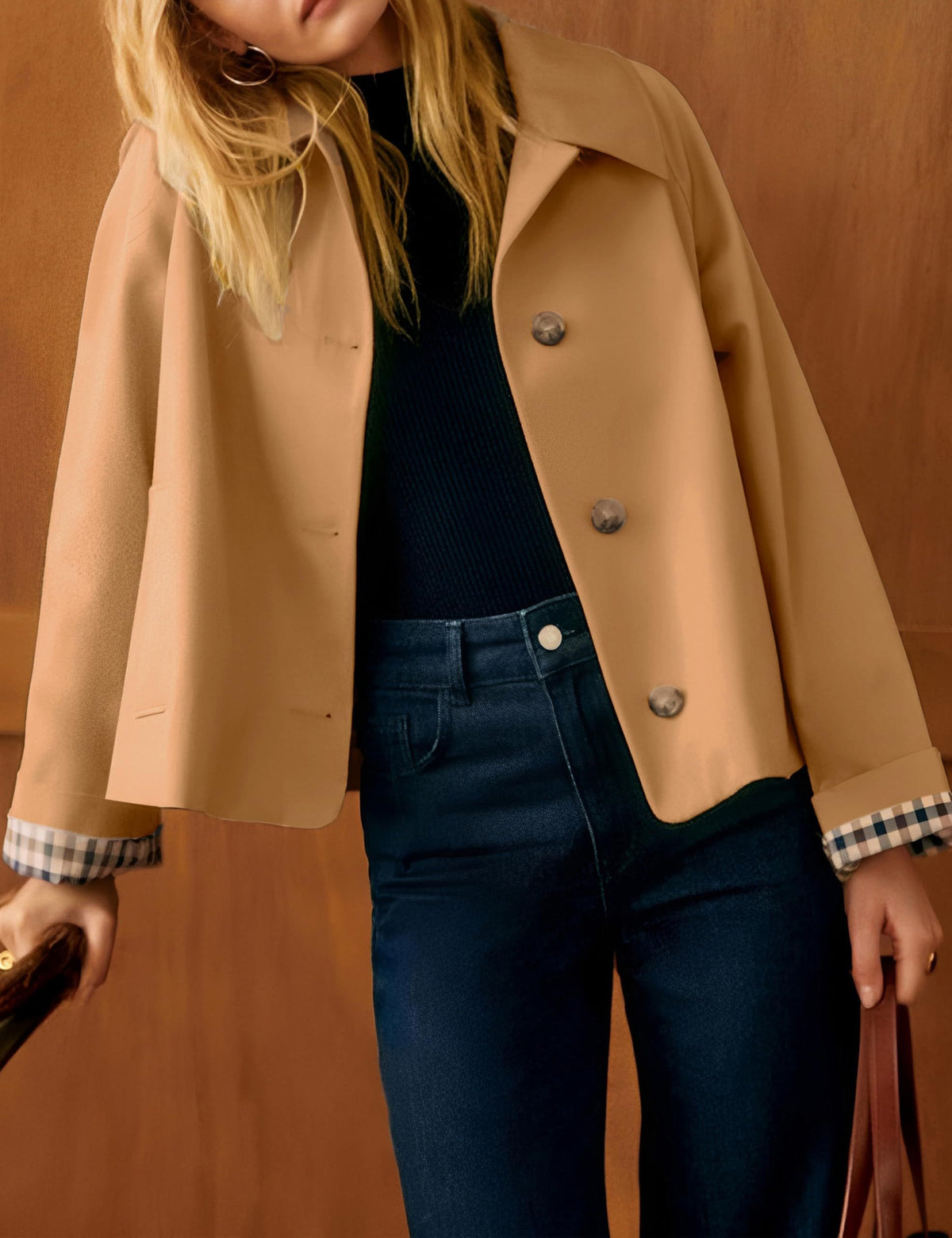 Versatile Cropped Trench Jacket for Daily, Work, Travel & Weekend Outfits, M (camel)