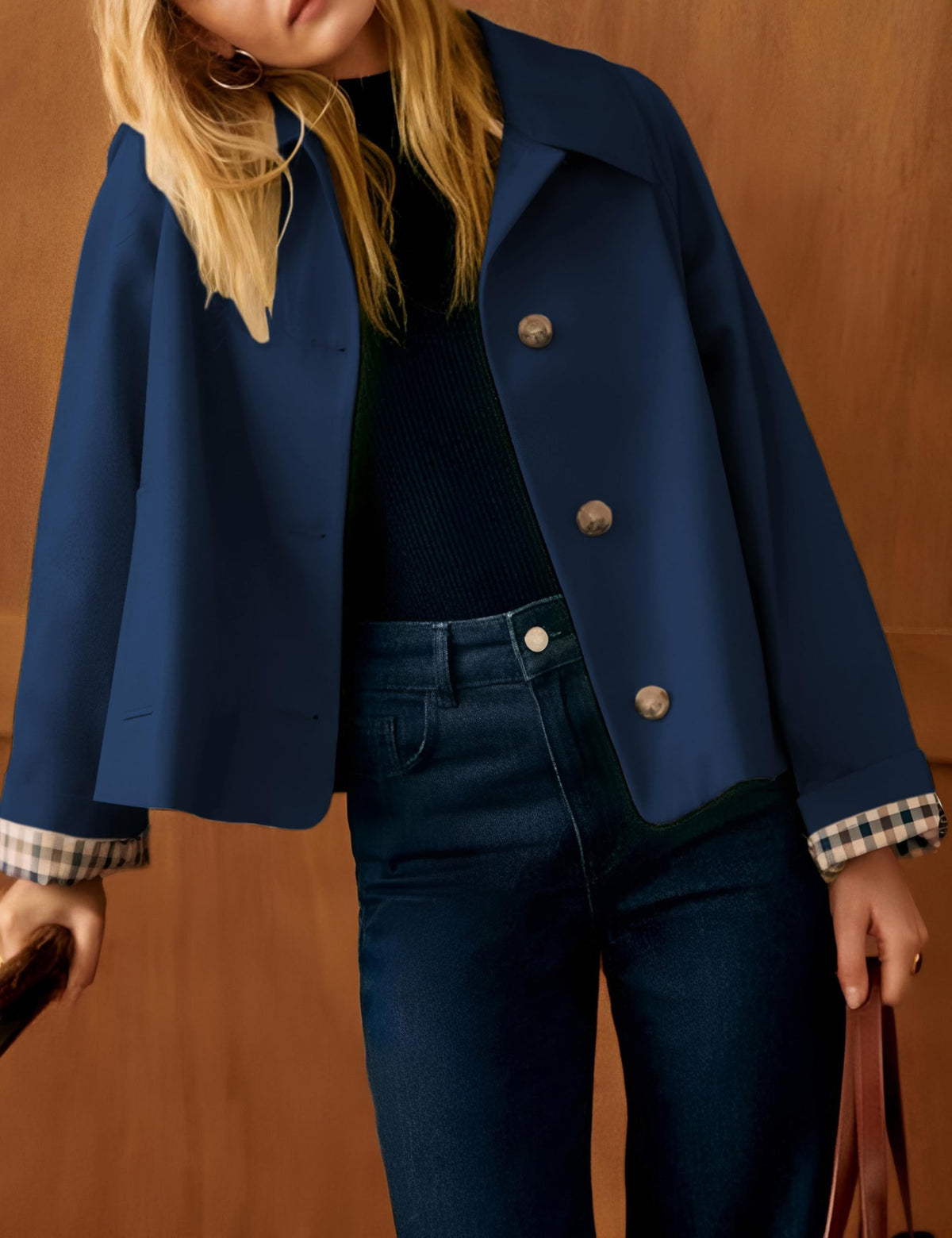 Versatile Cropped Jacket for Daily, Office, Travel and Casual Occasions, L (dark navy)