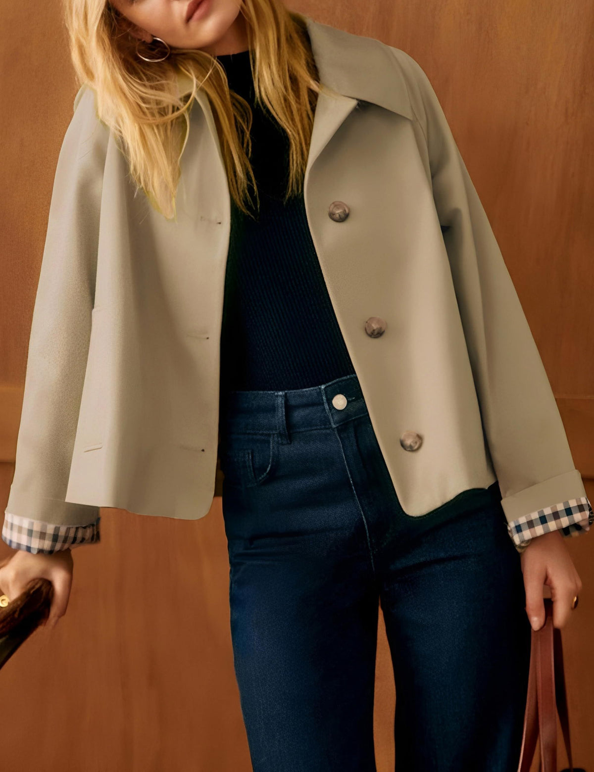 Versatile Lightweight Cropped Trench Jacket for Daily Work, Travel and All Seasons, XS (khaki)