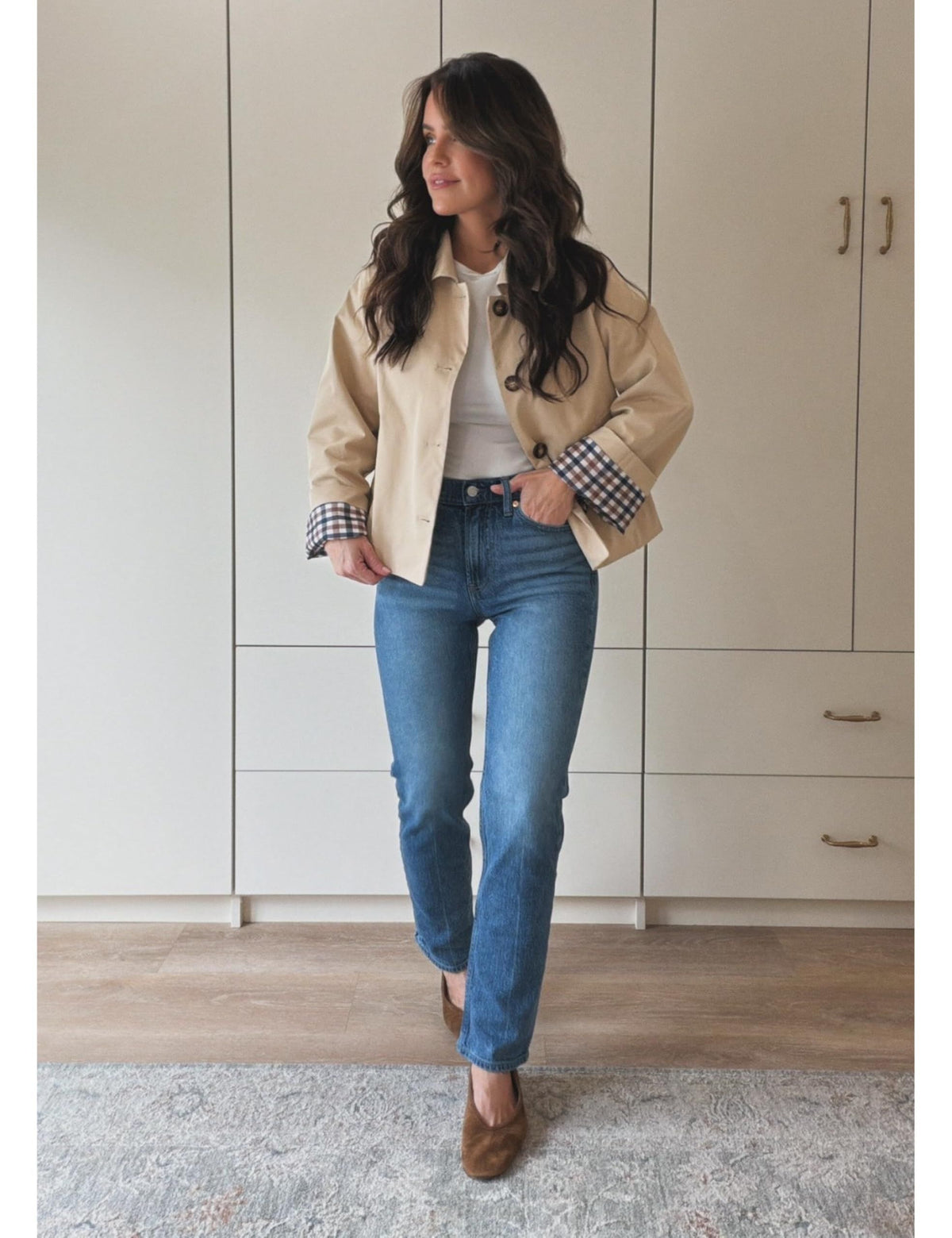 Versatile Lightweight Cropped Trench Jacket for Daily Work, Travel and All Seasons, XXL (khaki)