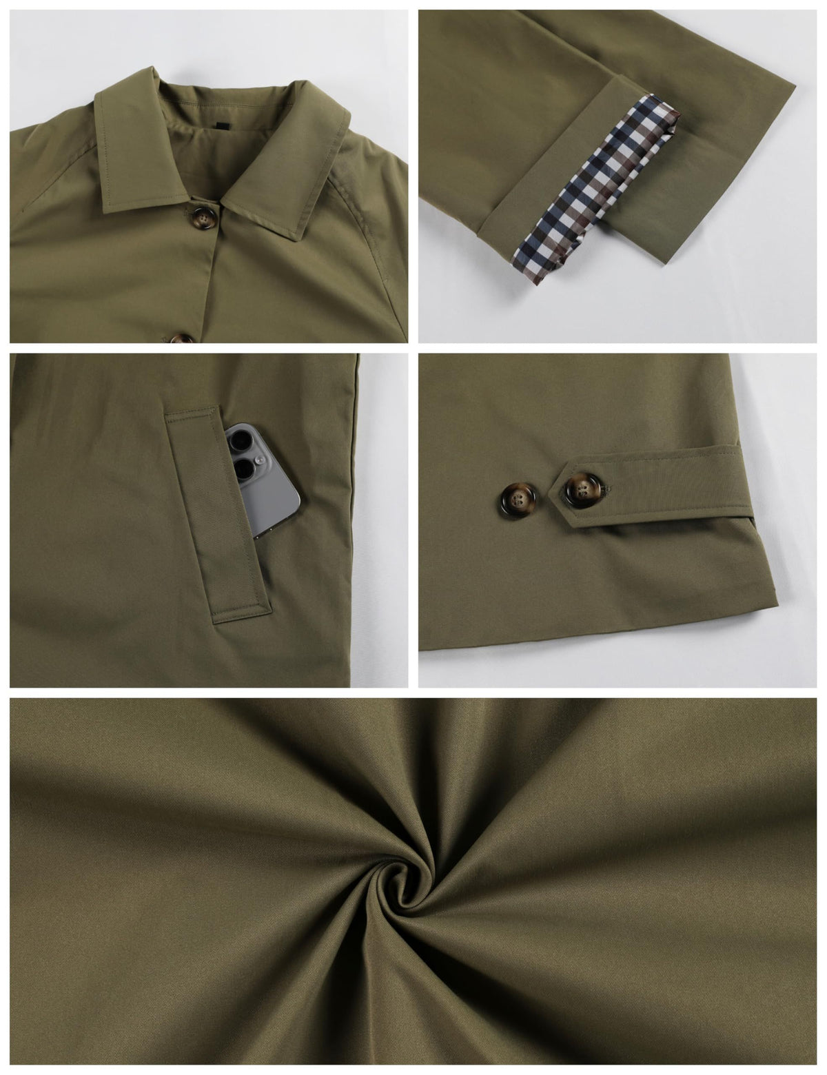 Women’s Casual Trench Jacket for Work, Travel, Seasonal Transition & Daily Wear, XS (khaki)