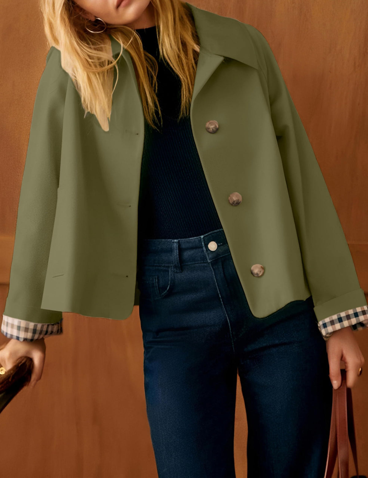 Women’s Casual Trench Jacket for Work, Travel, Seasonal Transition & Daily Wear, L (khaki)