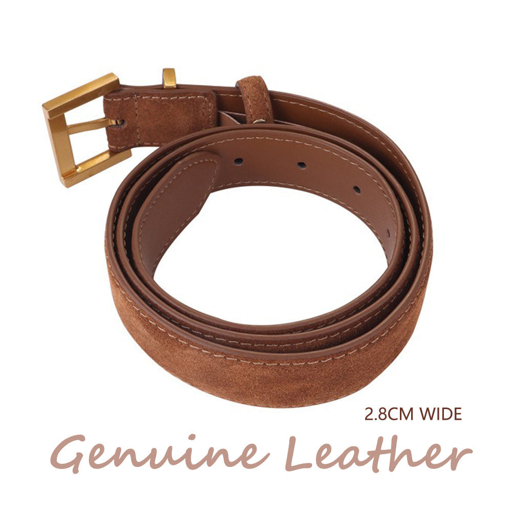 Women's Genuine Suede Leather Belt Classic Pin Buckle Cowhide Belts (Brown)