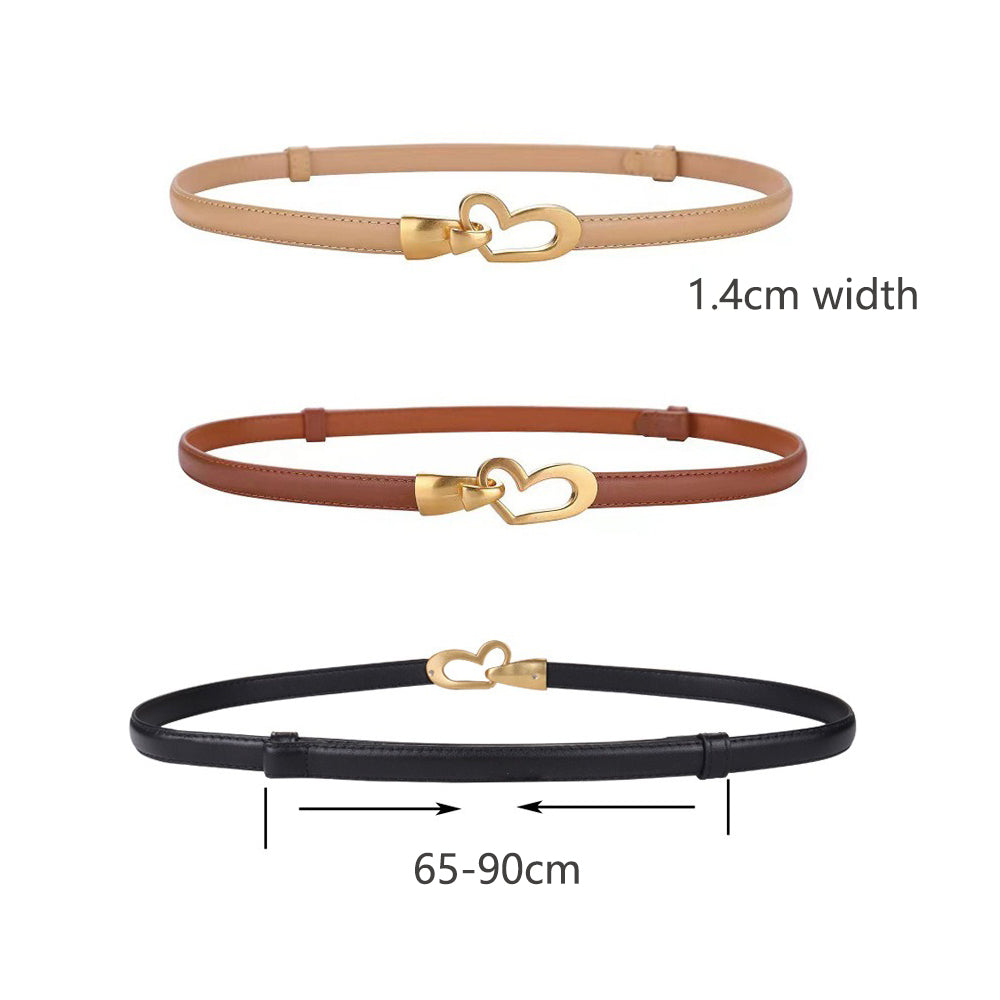 Women's Genuine Leather Thin Adjustable Waist Belt for Dresses Blazers (Khaki)