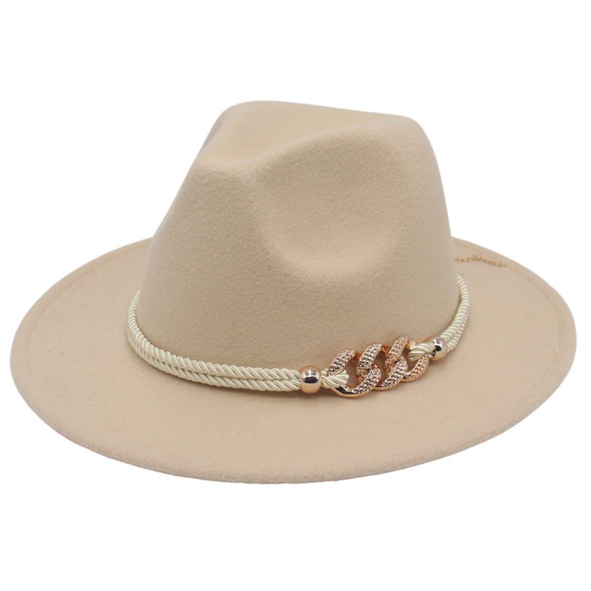 Jazz Hat Autumn Winter Retro Large Brim Hat for Men and Women Stylish Headwear - Beige
