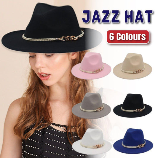 Jazz Hat Autumn Winter Retro Large Brim Hat for Men and Women Stylish Headwear - Pink