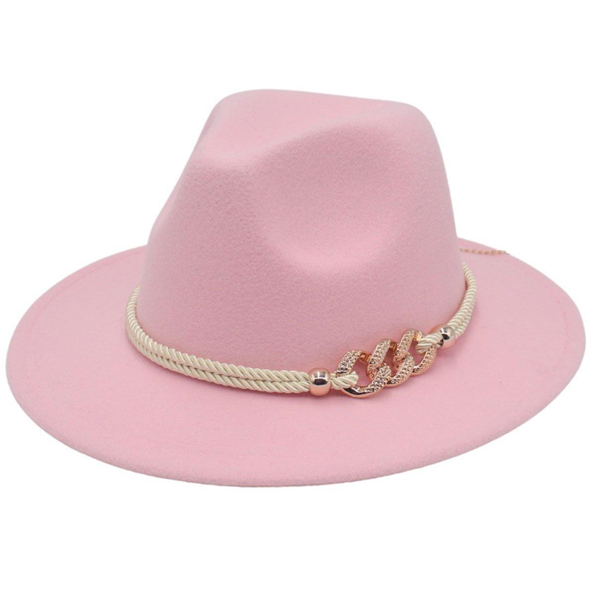 Jazz Hat Autumn Winter Retro Large Brim Hat for Men and Women Stylish Headwear - Pink