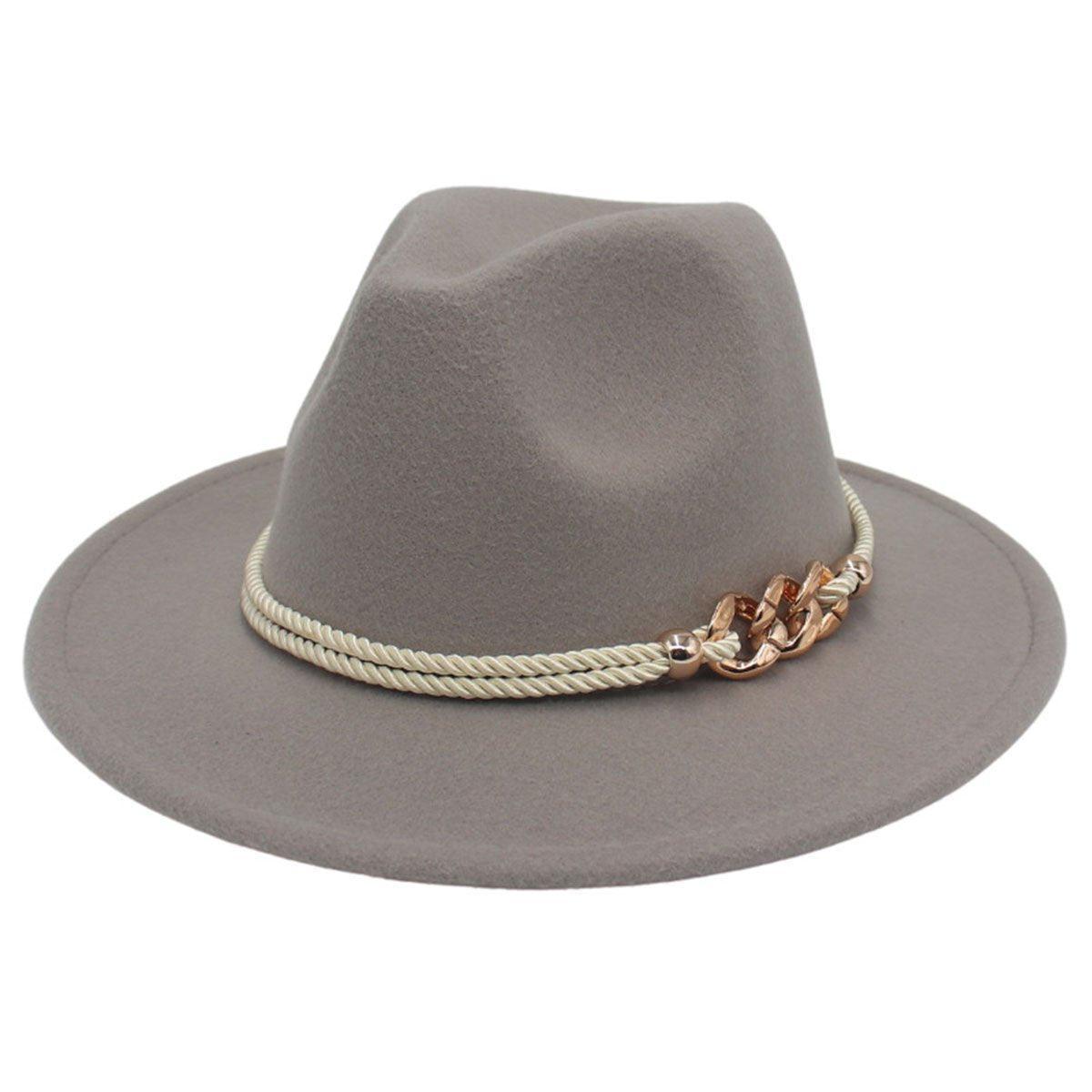 Jazz Hat Autumn Winter Retro Large Brim Hat for Men and Women Stylish Headwear - White