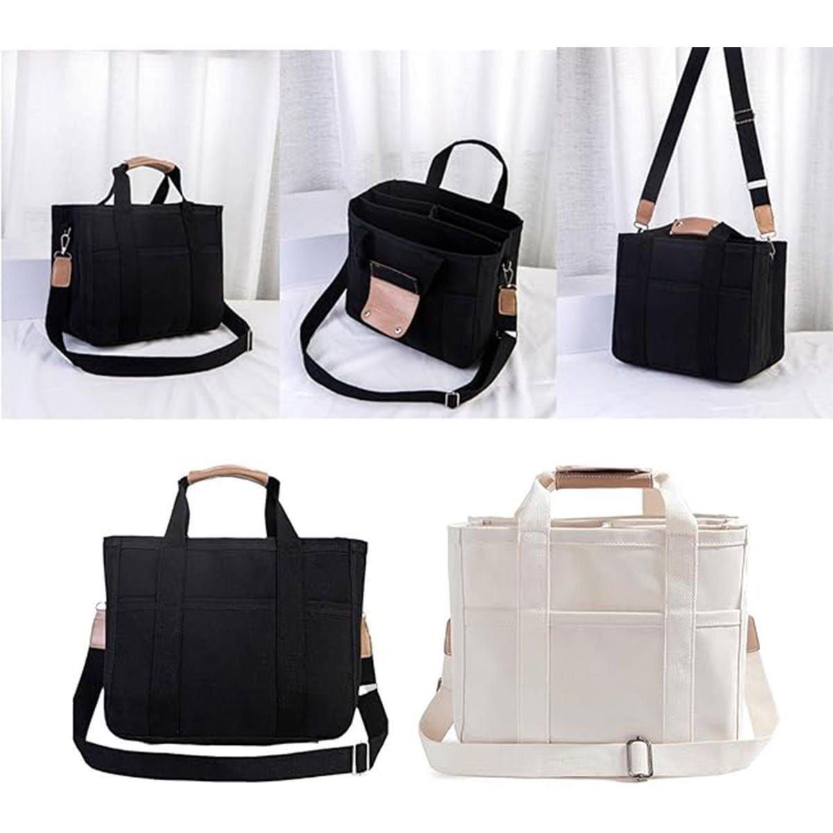 Stylish Multifunctional Mummy Bag Canvas Shoulder Crossbody Handheld Tote Bag - Black