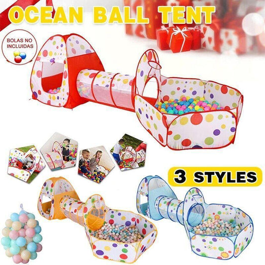 3 in 1 Play Tent Set with Tunnel and Ball Pit for Indoor and Outdoor Fun - Red Tent