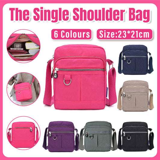 Ladies Shoulder Bag Nylon Fabric Lightweight Crossbody Small Casual Handbag - Rose Red