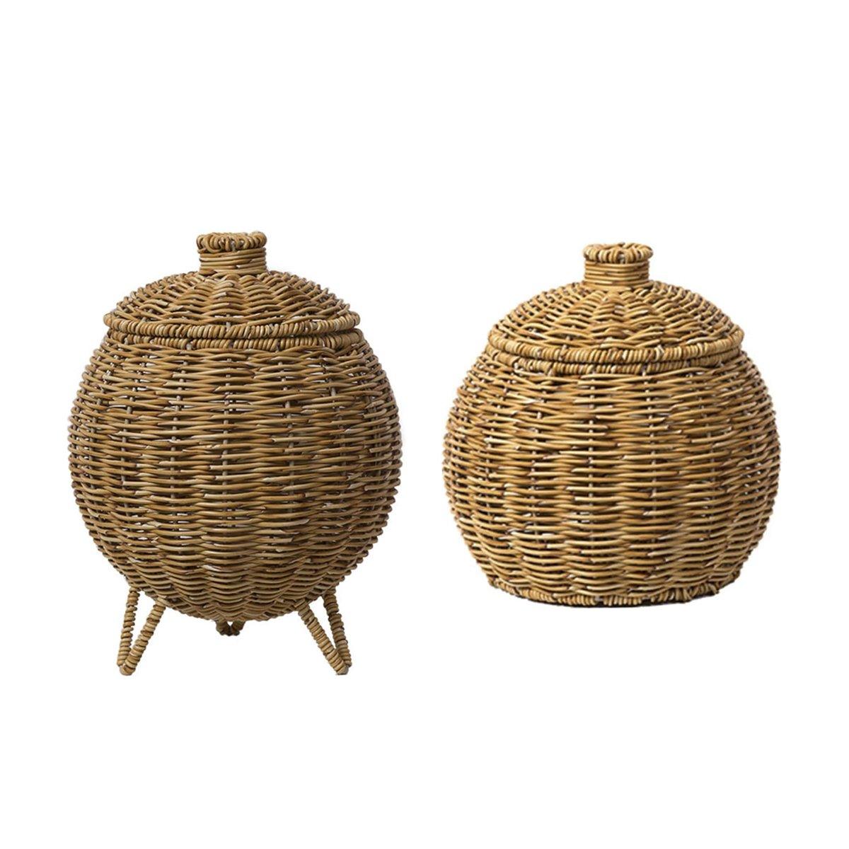 Hand Woven Storage Container with Lid Tabletop Basket Sundries Holder Organizer - Without Legs