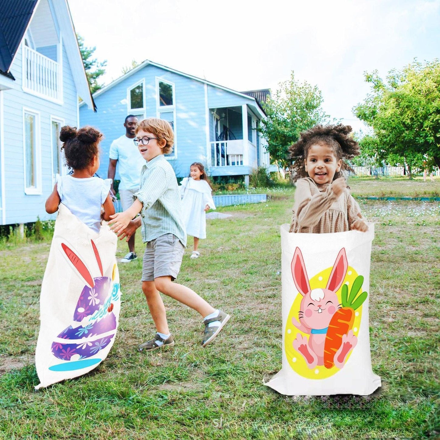 Jumping Sack Race Bags 5pcs Set for Outdoor Garden Party Family Group Activity Game - Eggshell