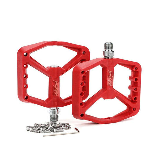 A Pair Of Nylon Bike Pedals For Mountain Riding - Red