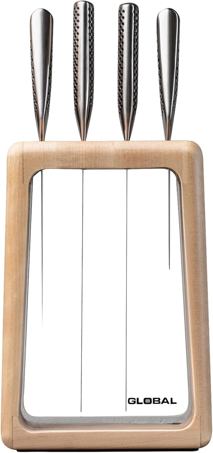 Global Hashira 5-Piece Japanese Knife Block Set Maple Stainless Steel - Made in Japan