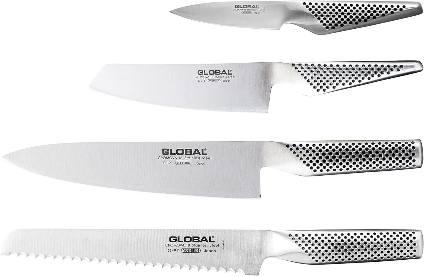 Global Hashira 5-Piece Japanese Knife Block Set Maple Stainless Steel - Made in Japan