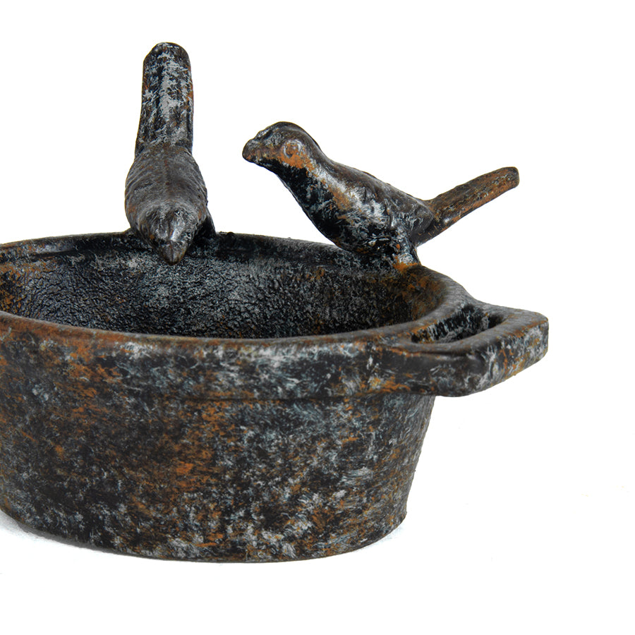Mini Cast Iron Vintage Black Birdfeeder / Holder w 2 Birds 15cm