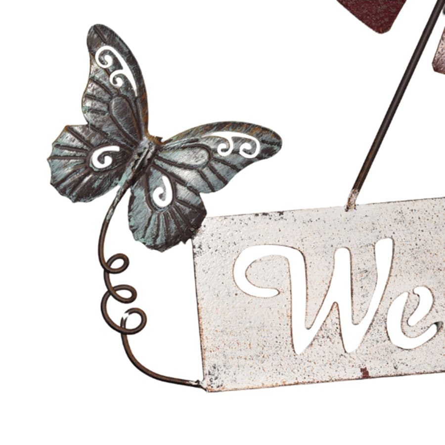 Hanging Welcome Windmill w Bell + Butterflies 88cm