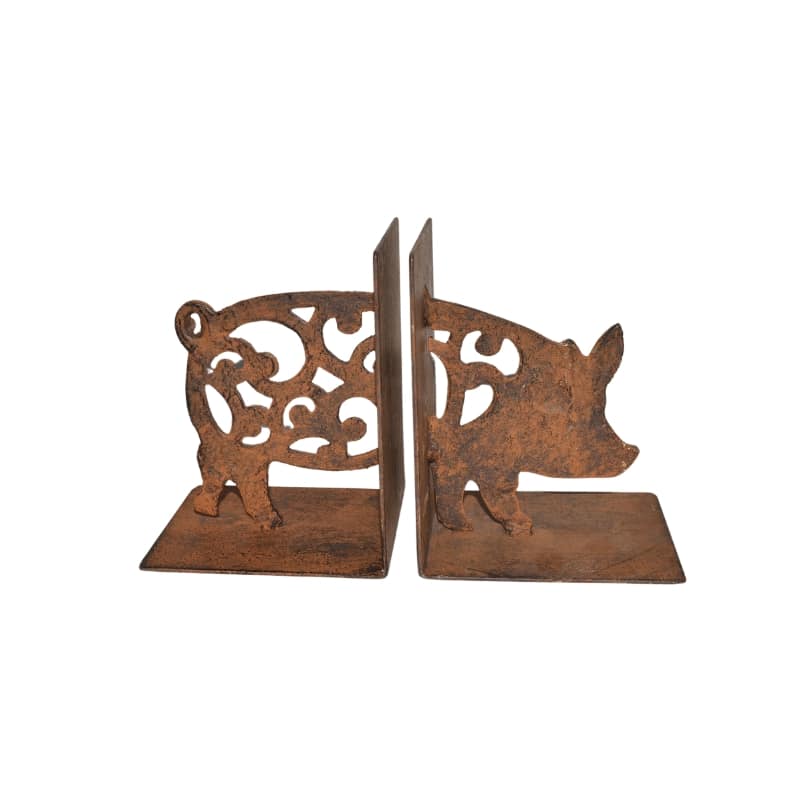 Cast Iron Fleur Pig Bookends Set 14cm