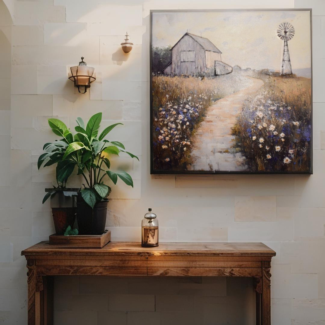 Farm Scene Pressed Metal Textured Wall Art 45cm