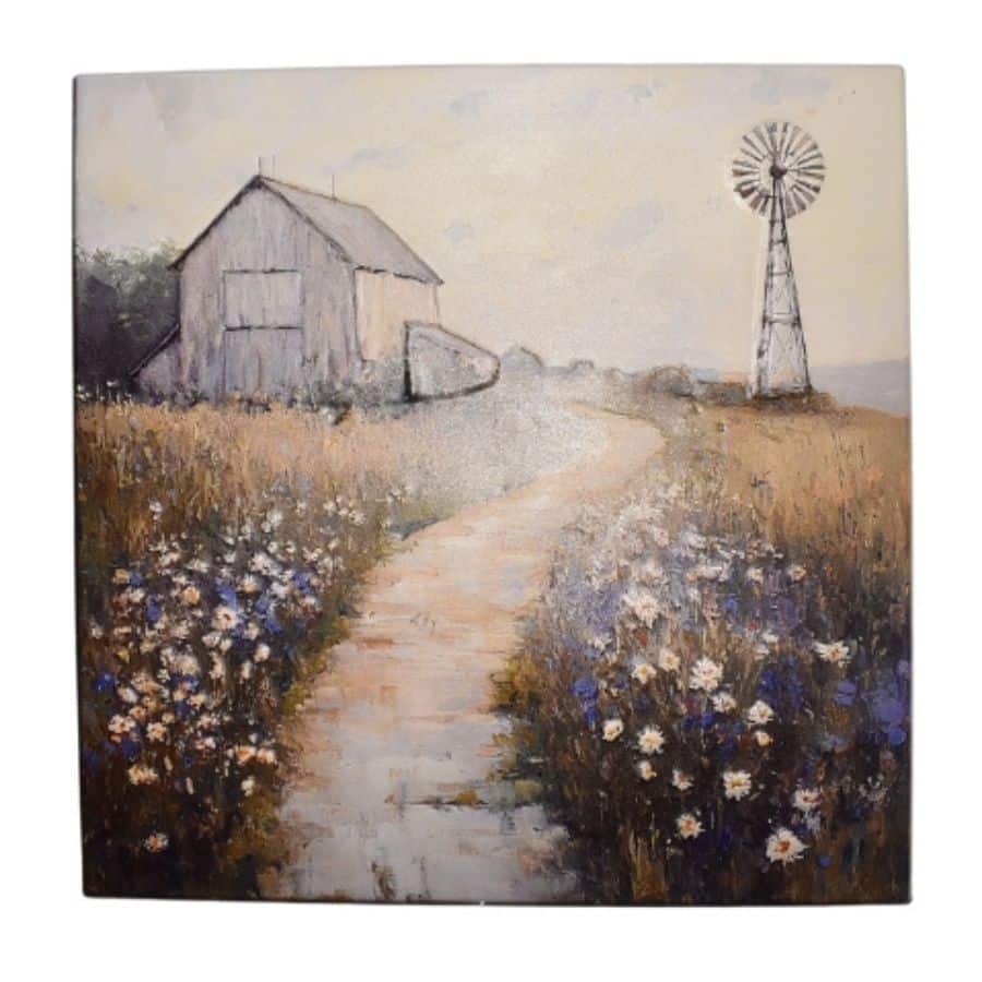 Farm Scene Pressed Metal Textured Wall Art 45cm