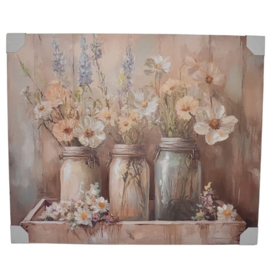 Flower Jars Scene On Canvas Textured Oil Painting Wall Art 94cm