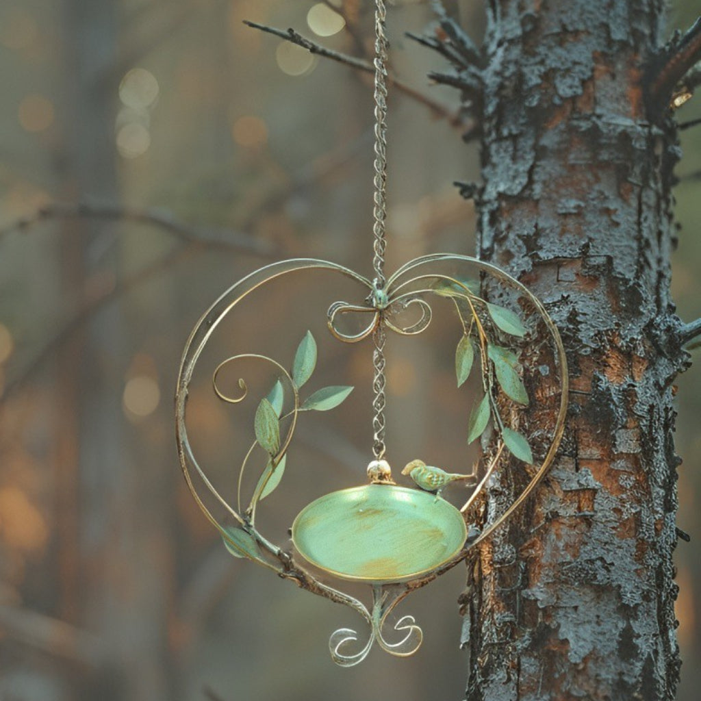Hanging Green Heart-Shape Birdfeeder