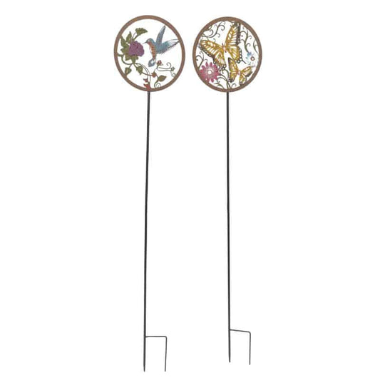 Set 2 Asst Round Bird + Butterfly Garden Stakes 110cm