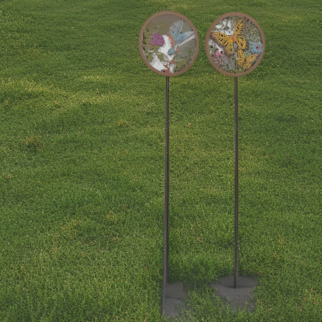 Set 2 Asst Round Bird + Butterfly Garden Stakes 110cm