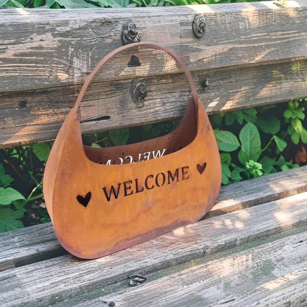 Rust 'Welcome' Bag Planter / Storage 33cm