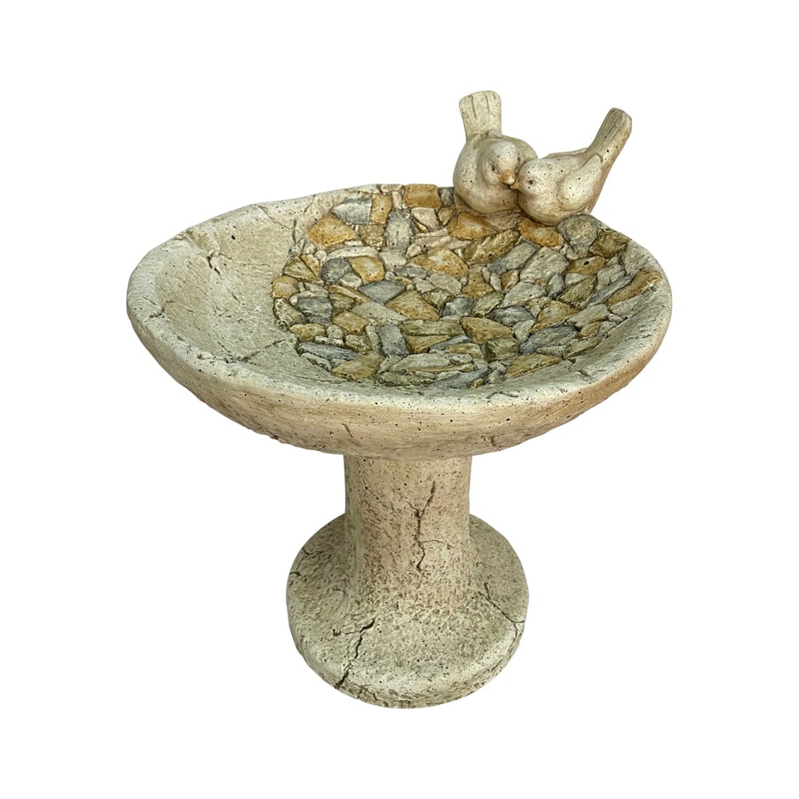 Stony Birdbath On Pillar 45cm