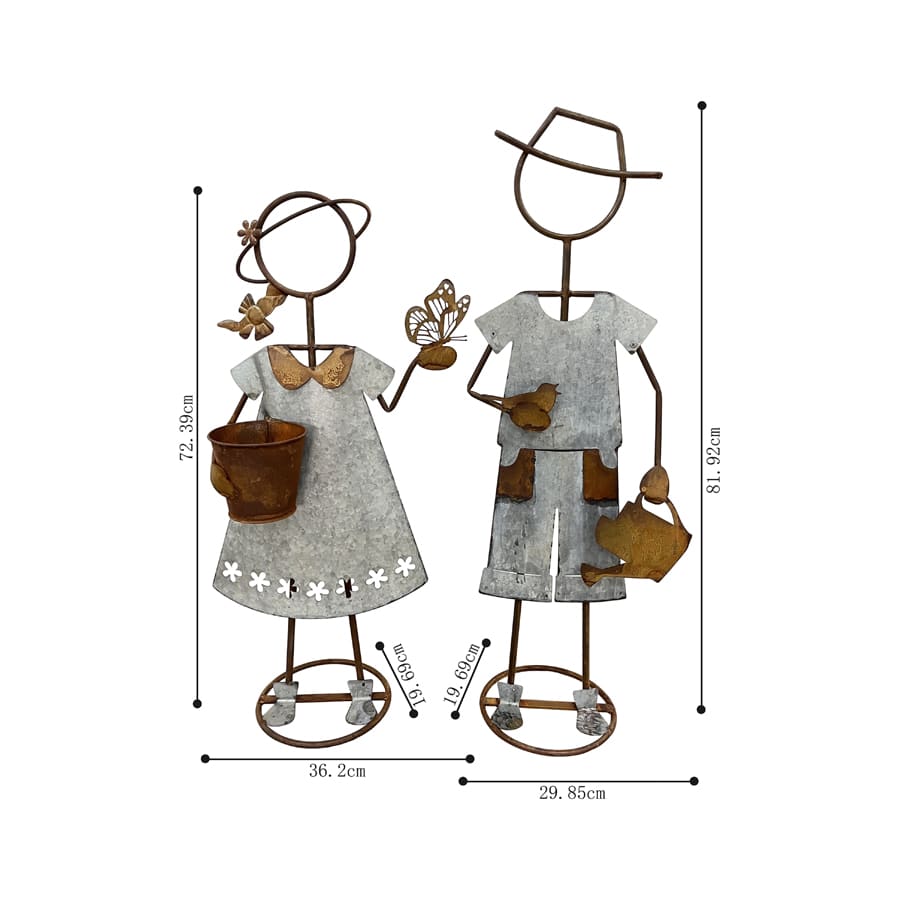 Set 2 Farm Kids - Girl W Pot Planter Assorted 30x80cm