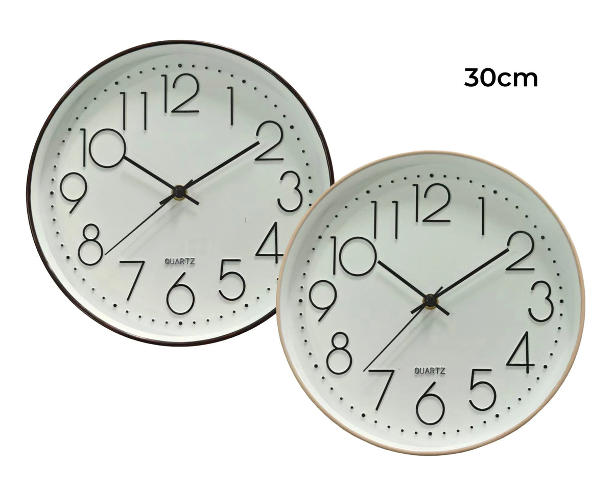 Bulk 10 Medium Plastic Contemporary Round Wall Clock 2 Asst