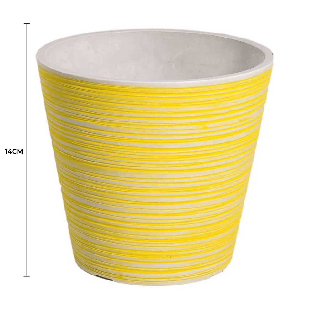 Yellow and White Engraved Pot 14cm