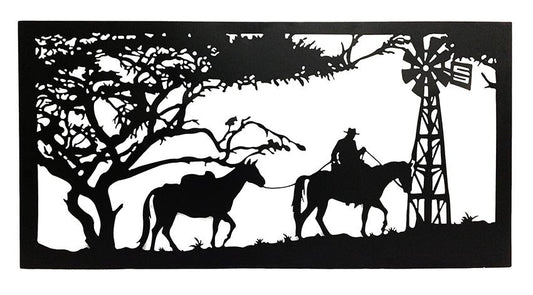 Horse Rectangle Metal Wall Art Black 122cm