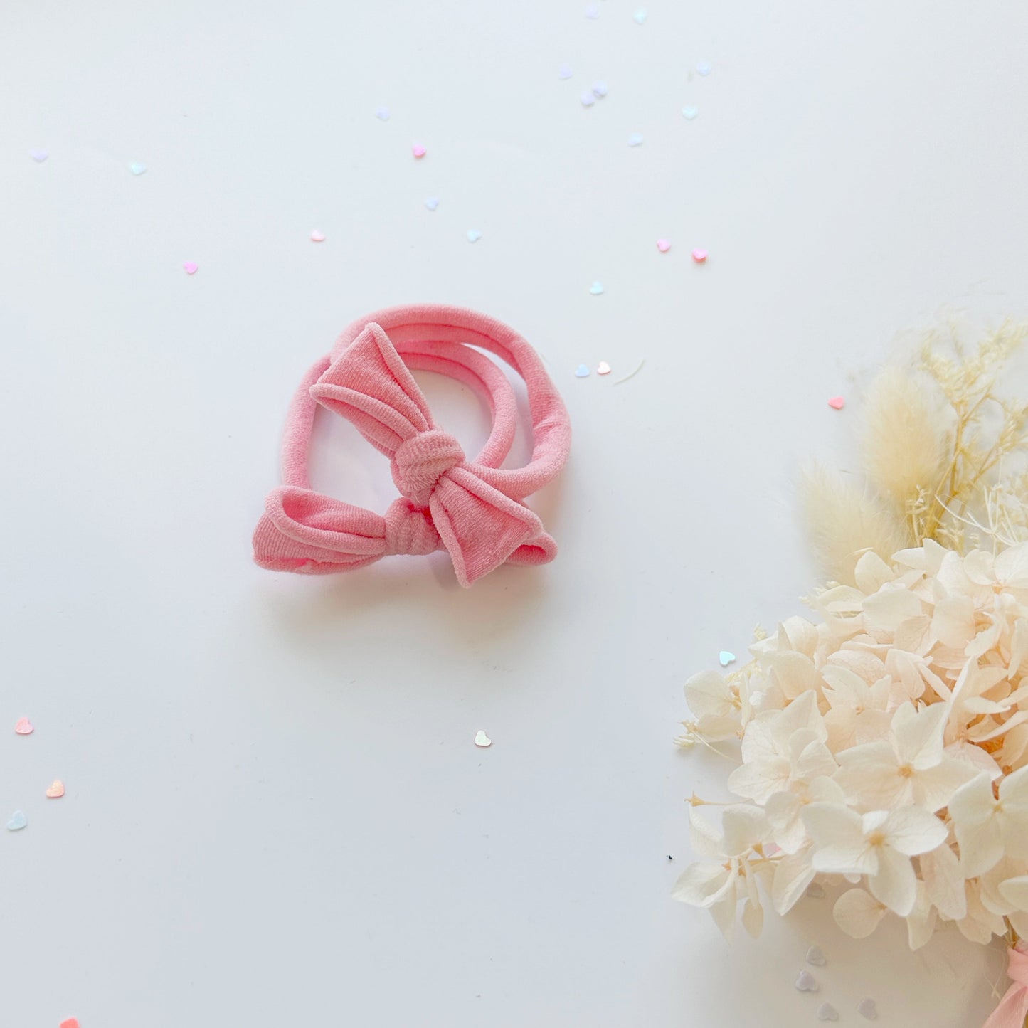 Handmade Simple Bow metal free hair ties -Pink - 1 Pairs - Dusty Pink