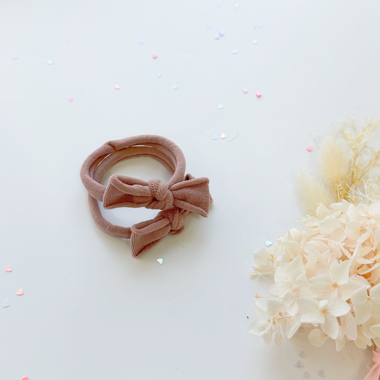 Handmade Simple Bow metal free hair ties -Pink - 1 Pairs - Dusty Pink