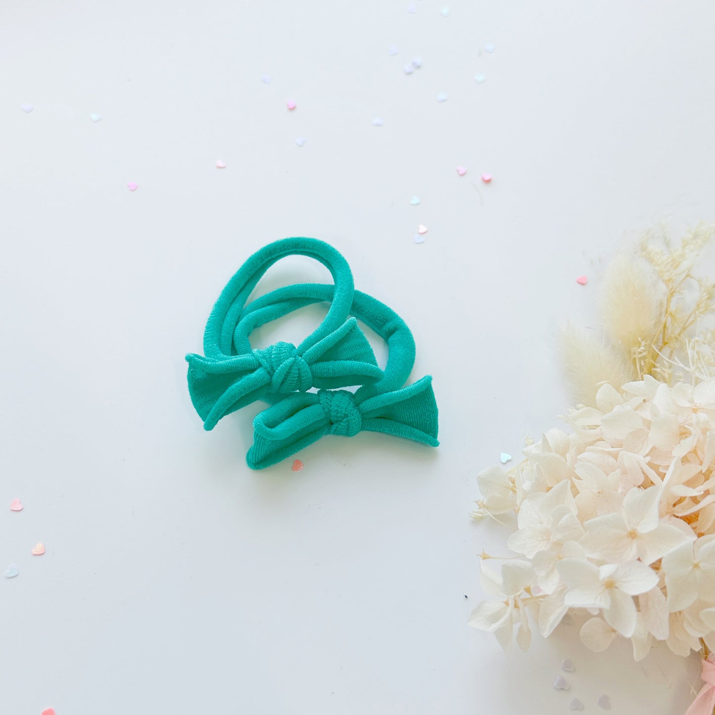 Handmade Simple Bow metal free hair ties -POP - 1 Pairs - Mint