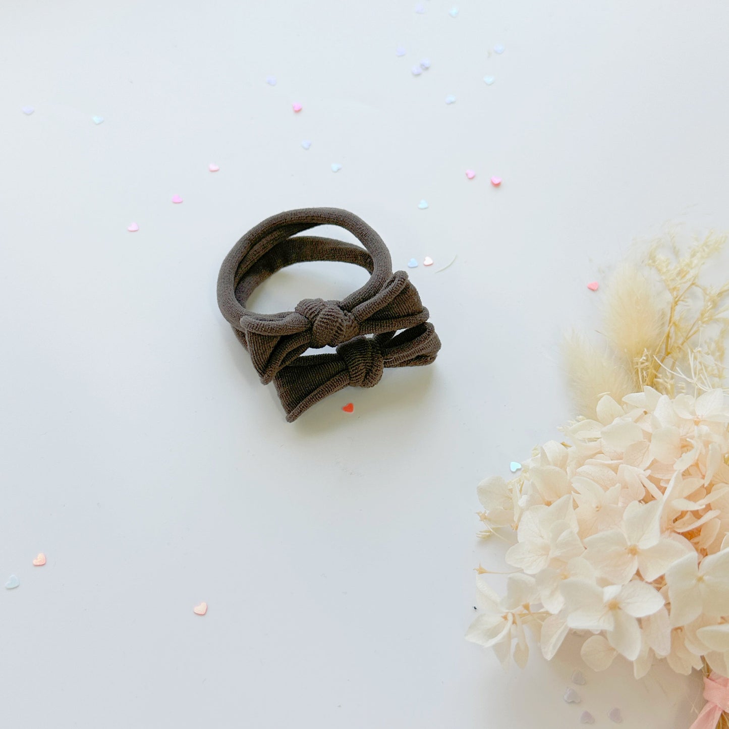 Handmade Simple Bow metal free hair ties -Mustard - 1 Pairs - Mustard