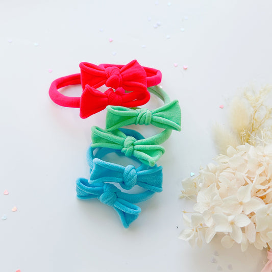 Handmade Simple Bow metal free hair ties -Sky - 1 Pairs - Pastel Blue