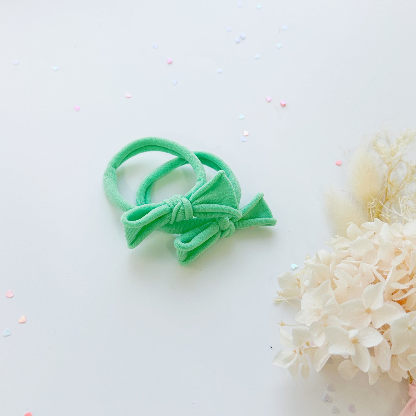 Handmade Simple Bow metal free hair ties -Sky - 1 Pairs - Pastel Blue