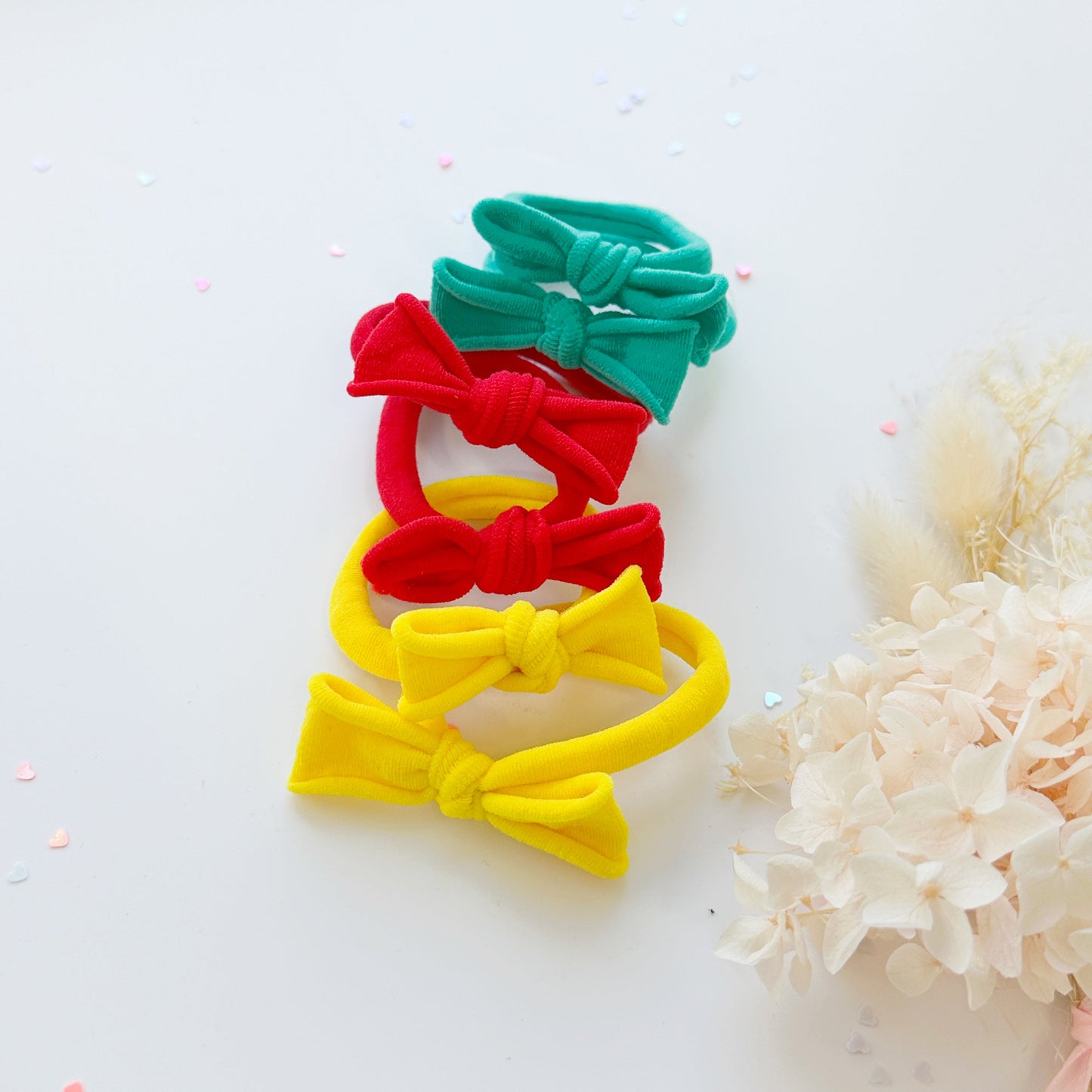 Handmade Simple Bow metal free hair ties -POP - 1 Pairs - Red