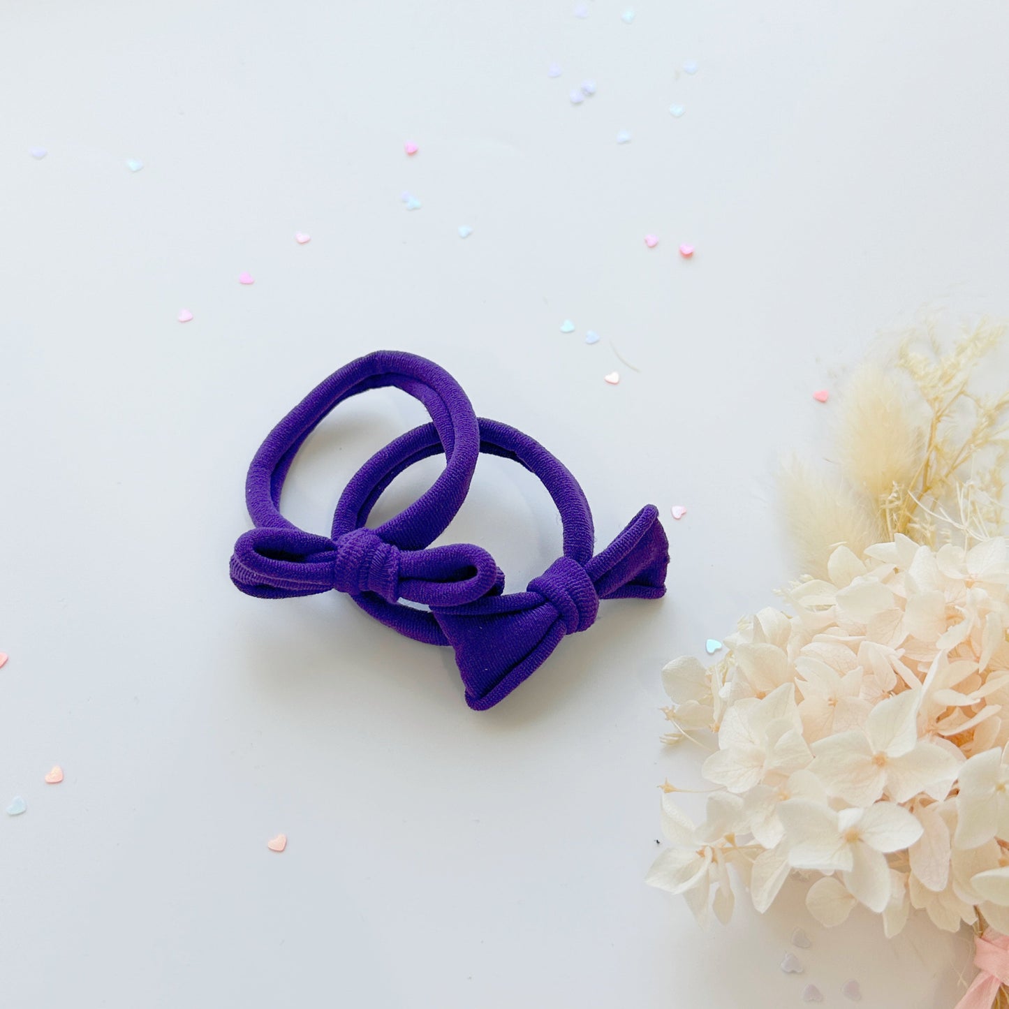 Handmade Simple Bow metal free hair ties - Violet - 1 Pairs - Royal Blue