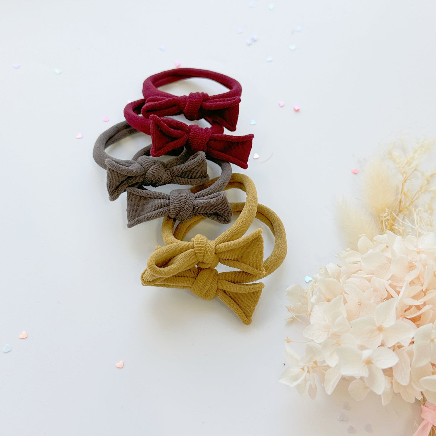 Handmade Simple Bow metal free hair ties -Mustard - 3 Pairs Mustard colour