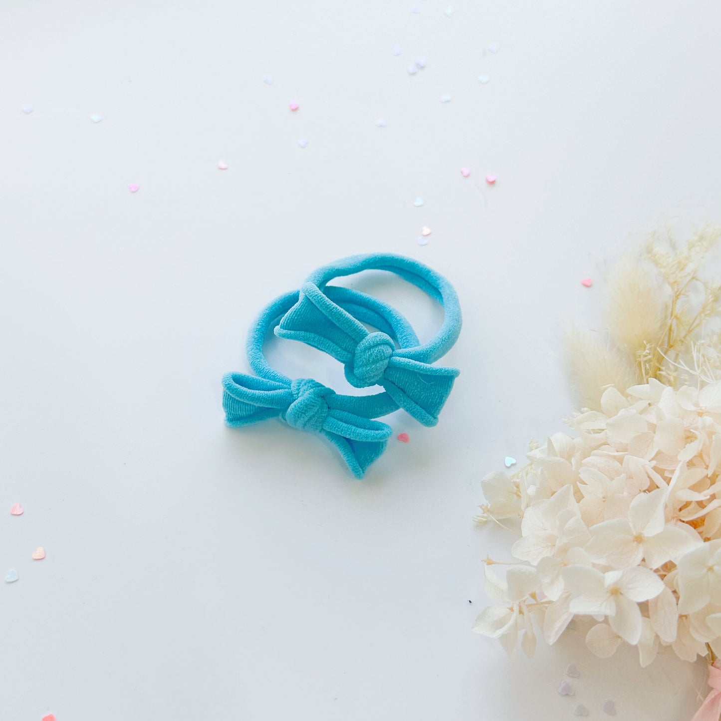 Handmade Simple Bow metal free hair ties -Sky - 3 Pairs Sky