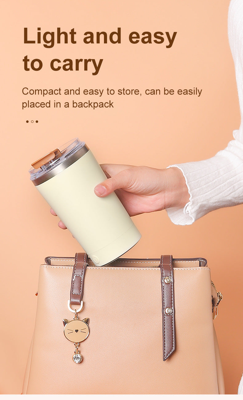 Light Blue 316 Stainless Steel Rechargeable Electric Self-Stirring Mug - 400ml Automatic Mixing Cup with Magnetic Rotor