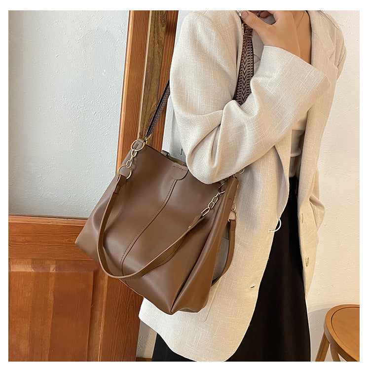 Brown Chic 2-Piece Tote Bag Set - Large Capacity Commuter Handbag with Wide Strap Crossbody Purse
