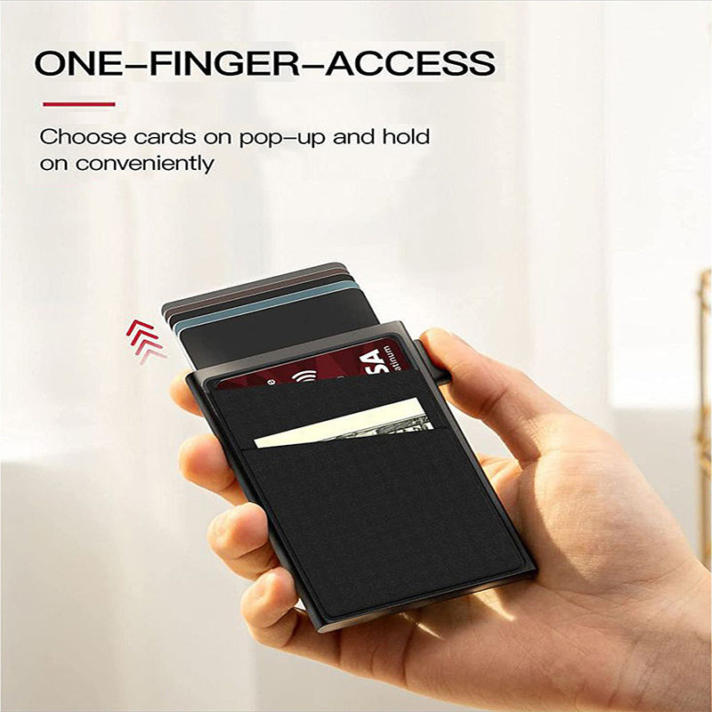 Red Ultra-Slim RFID Blocking Pop-Up Wallet - Automatic Card Holder with Metal Case & Secure Screw Base