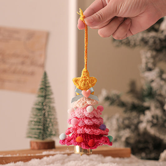 2 Pcs Handmade Crochet Christmas Tree Ornament - Plush Knitted Decoration with Bell - Ideal for Home, Car & Holiday Decor(Style A)